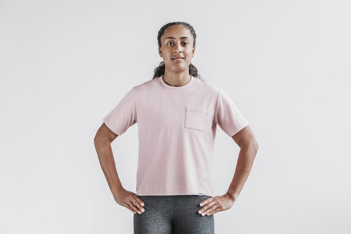 Nobull Heavyweight Pocket Boxy Women\'s T Shirts Rose | Australia (PF9638)